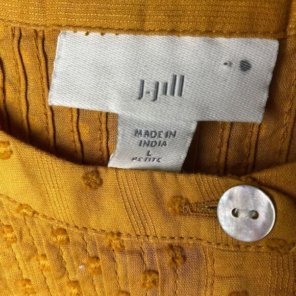 J Jill PL Mustard Yellow Clip-Dot Popover Tunic Top Textured Cottagecore Boho - Picture 9 of 10